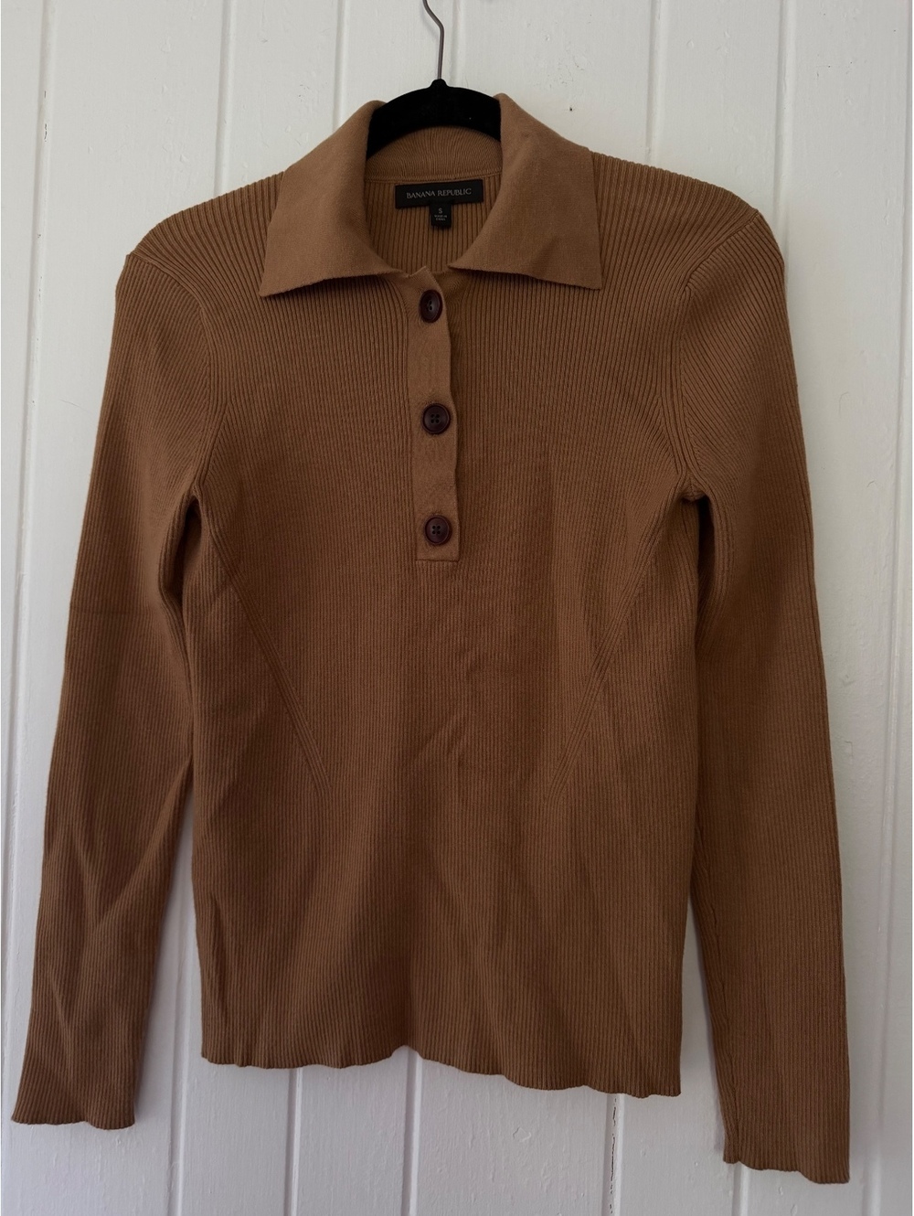Banana Republic Women's Small Brown Ribbed Button-Up Long Sleeve Sweater